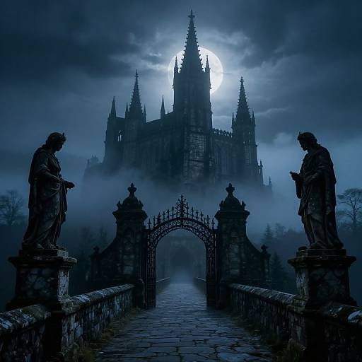 Ominous Gothic Castle in Mist
