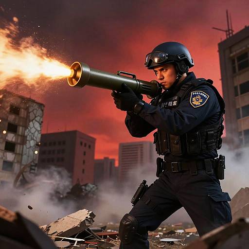 Urban Riot Policeman Action Scene