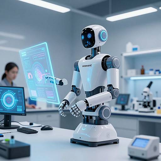 Futuristic Robot in High-Tech Lab