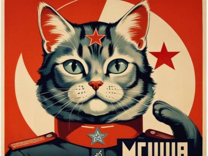 Hero Cat in Soviet Style Poster