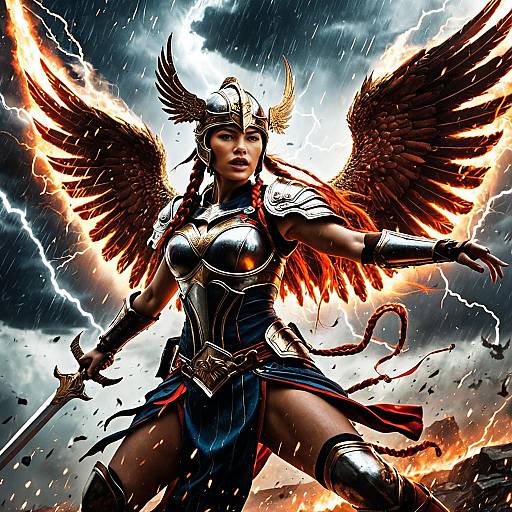 Fearless Valkyrie Warrior with Fiery Wings