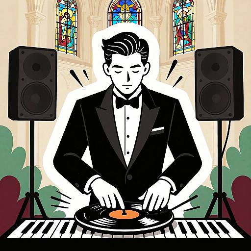 Bold Pianist in Cathedral Setting