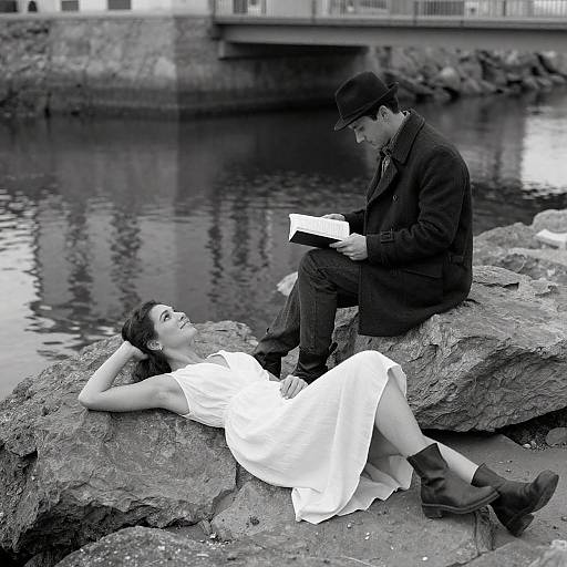 Serene Black-and-White Shoreline Scene