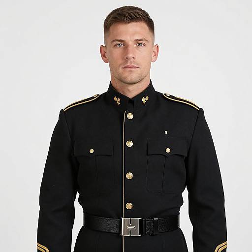 Man in Military Uniform with Gold Accents