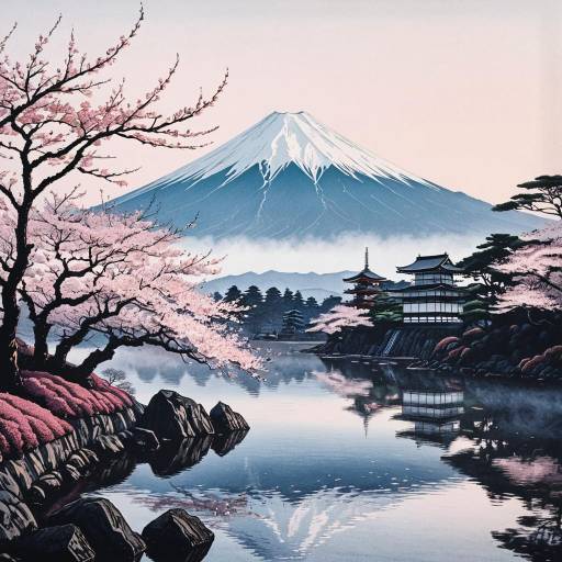 Serene Mount Fuji with Cherry Blossoms Serene Mount Fuji with Cherry Blossoms