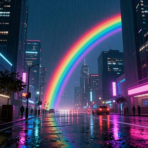 Futuristic Neon Cityscape with Rainbow Effects