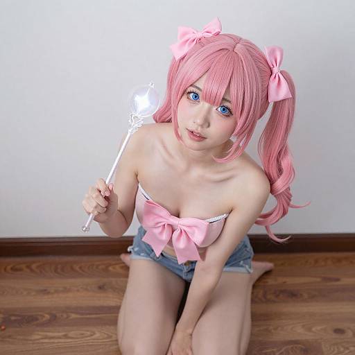 Playful Pink-Haired Sorceress Art