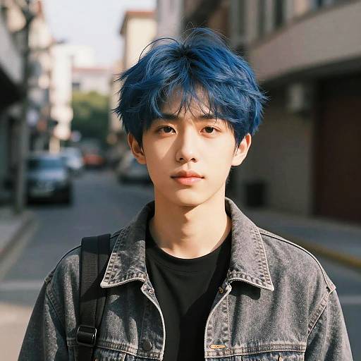 Photorealistic Portrait of Blue-Haired Boy