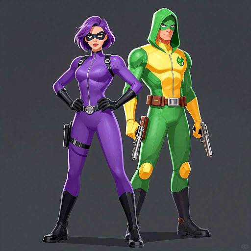 Digital Illustration of Two Superheroes in Colorful Costumes
