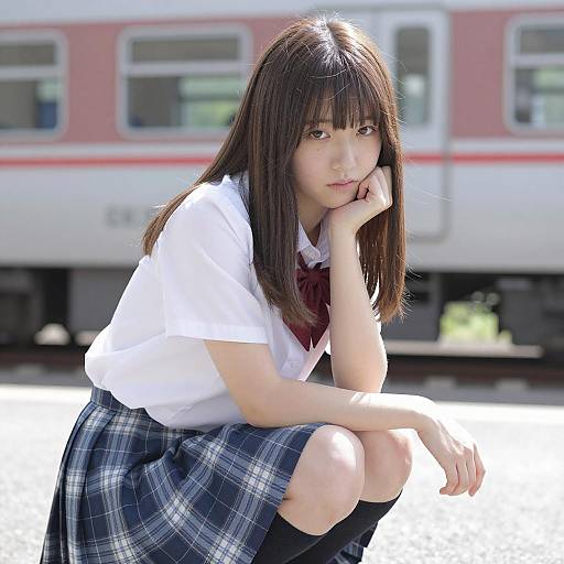 Japanese schoolgirl by train