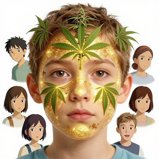 Symmetrical Kid Face with Cannabis Theme