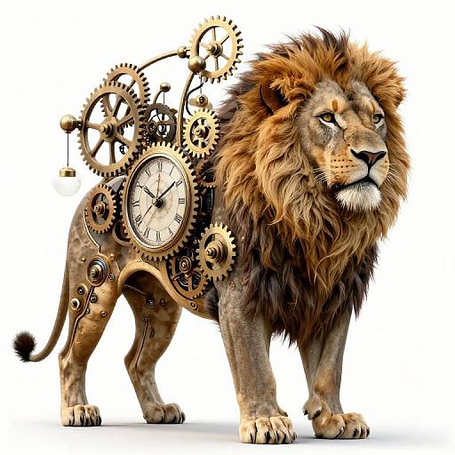 Surreal Lion Biomechanical Clockwork