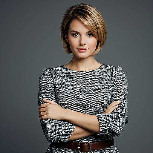 Confident Business Woman in Grey Dress