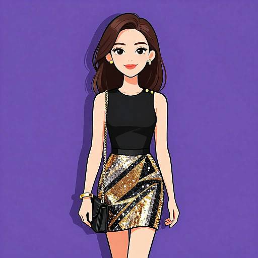 Chic Woman in Sequined Mini Skirt