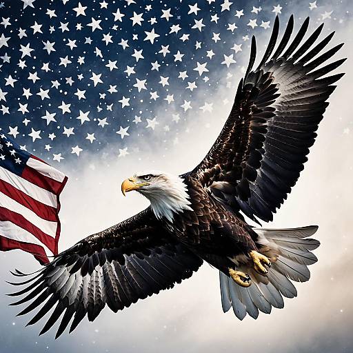 Majestic Bald Eagle Emerging from Flag