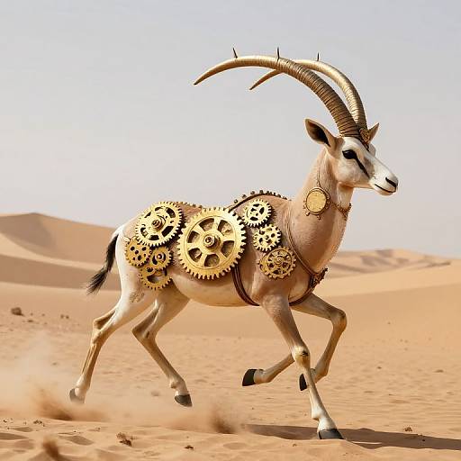 Majestic Clockwork Antelope in Desert