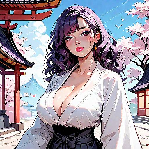 Anime Girl with Purple Hair and Kimono