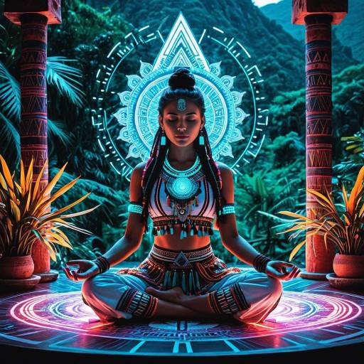 Tribal Serenity: Kundalini Awakening in Neon Tribal Serenity: Kundalini Awakening in Neon