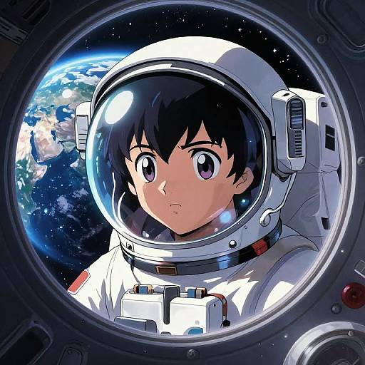 Anime Astronaut Gazing at Earth