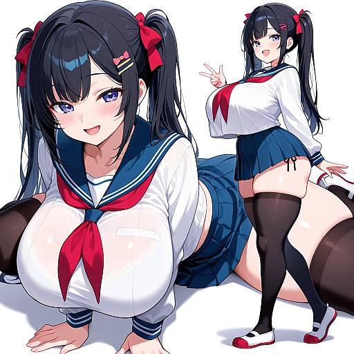 Anime Schoolgirl in Sailor Uniform with Thighhighs