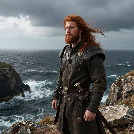 Medieval Warrior on Stormy Cliff