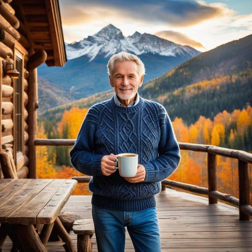 Elderly Man at Rustic Mountain Lodge Elderly Man at Rustic Mountain Lodge