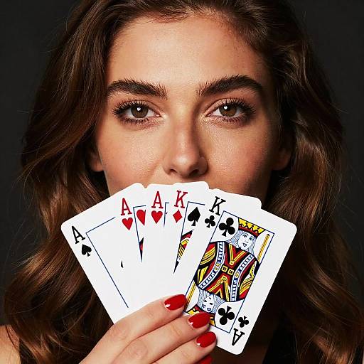 Woman Holding Four Aces Close-Up