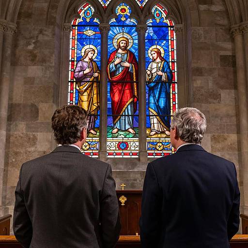 Men in Suits Admiring Stained Glass