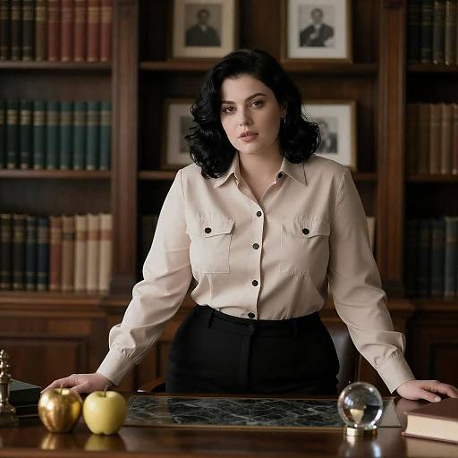 Elegant Curvy Woman in Study Setting