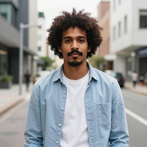 Confident Man with Afro Hairstyle in Urban Setting