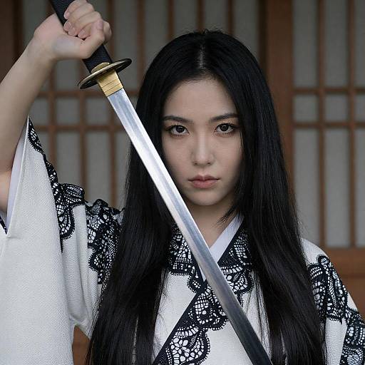 Dramatic Asian Woman with Sword Portrait
