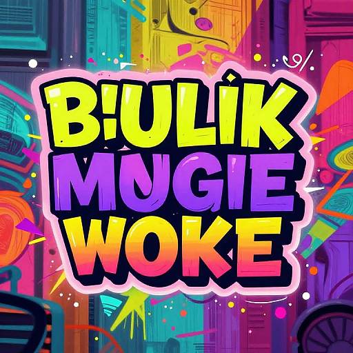 Vibrant digital artwork with bold, colorful text 