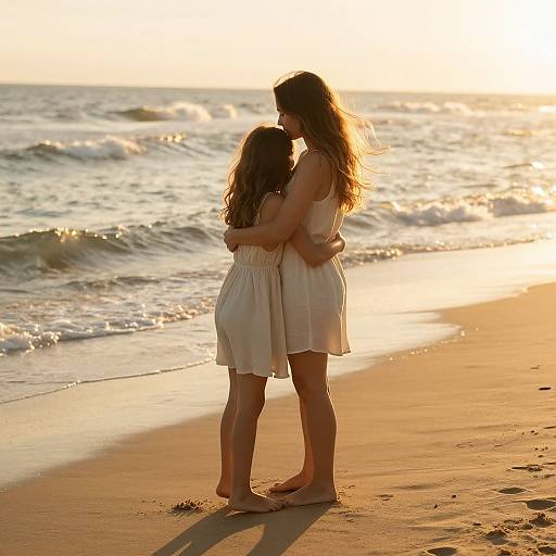 Mom and Daughter Beach Embrace