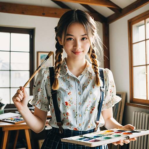 Artistic Teen Girl with Watercolor Palette