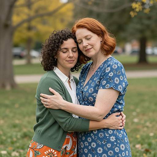 Two Women Embracing Outdoors