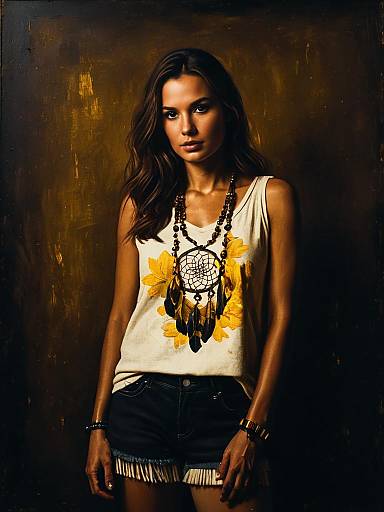 Bohemian Woman in Dreamcatcher Tank Top