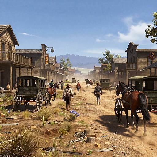 Bustling Western Frontier Town Scene
