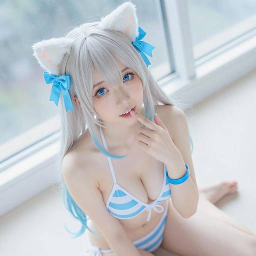 Playful Blonde Woman with Cat Ears