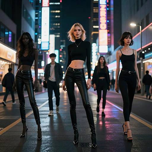 Cyberpunk Neon Street with Slender Figures