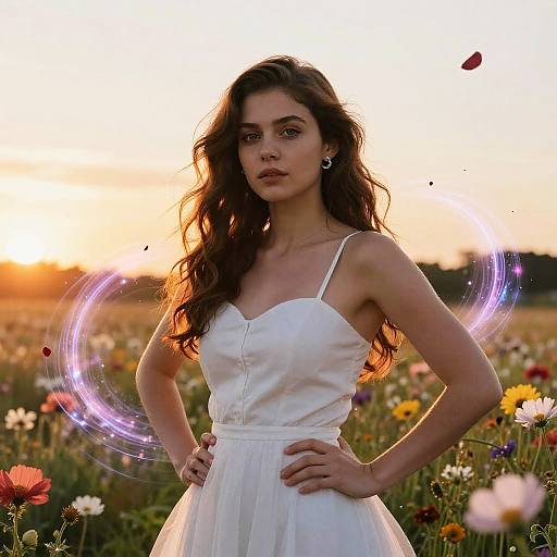 Magical Sunset in Flower Field