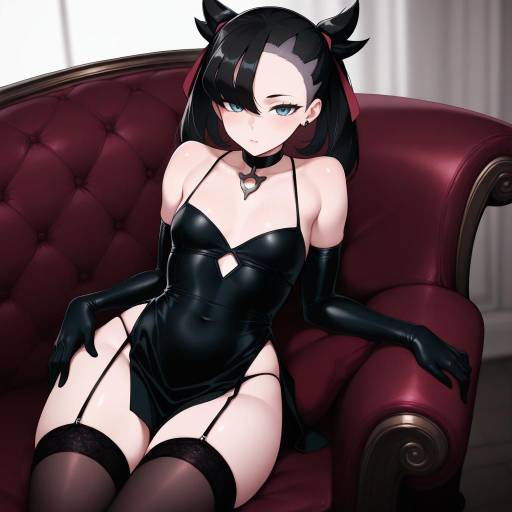 Stylish Girl with Black Hair and Gloves