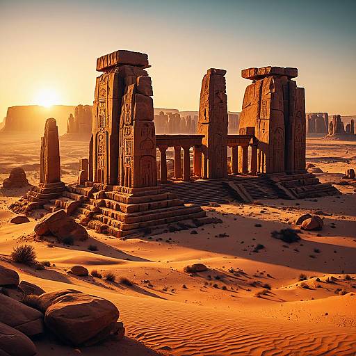 Ancient Sandstone Temples in Crystal Desert at Sunset