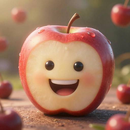 Sunlit Grinning Anthropomorphic Apple Macro