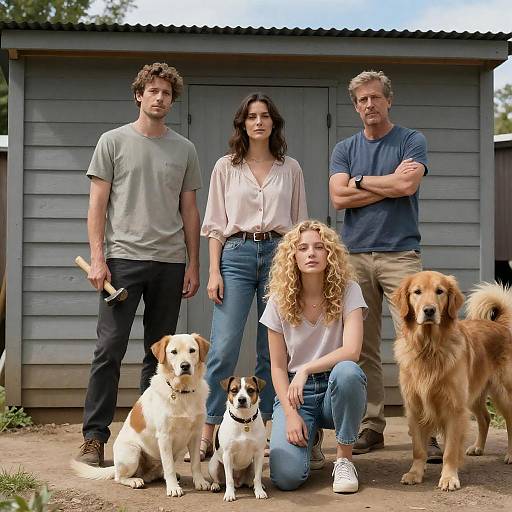 Casual Gathering with Dogs by Shed