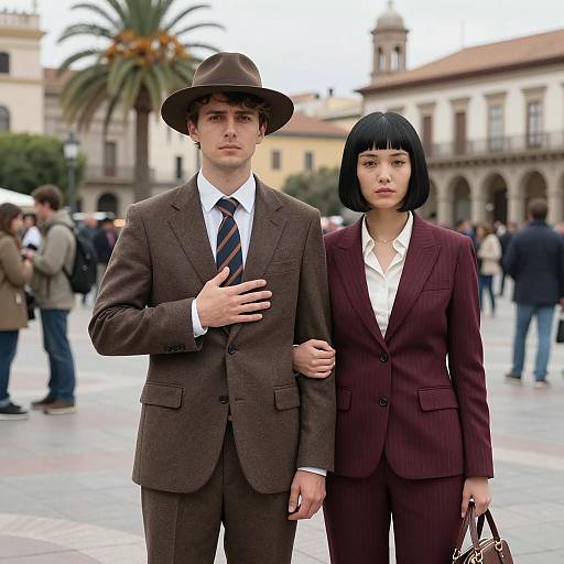 Couple in European Plaza Portrait