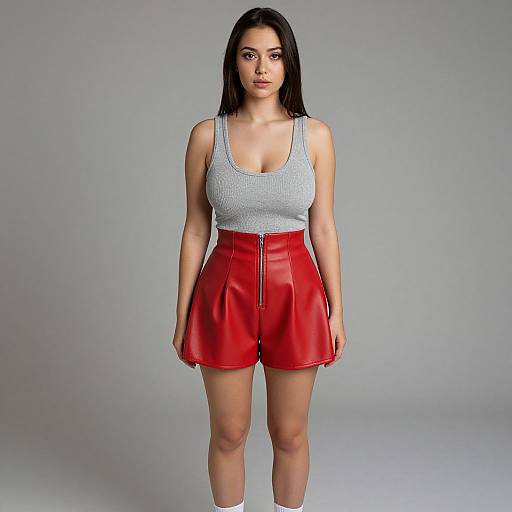 Casual Streetwear Woman in Red Shorts