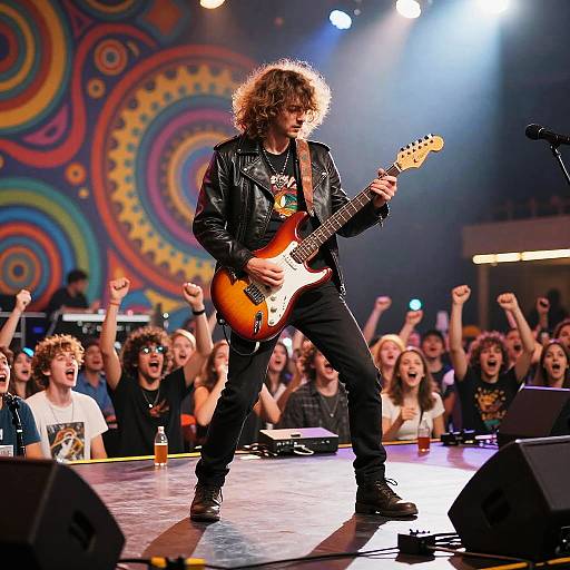 Psychedelic Guitarist Flying Over Stage