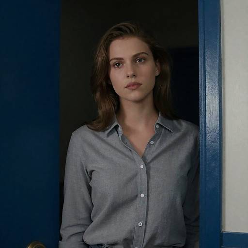 Young Woman in Blue Doorframe