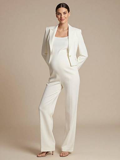 Pregnant Woman in White Tailored Maternity Suit