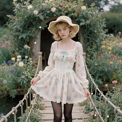Retro Garden Portrait Sunlit Blonde Girl